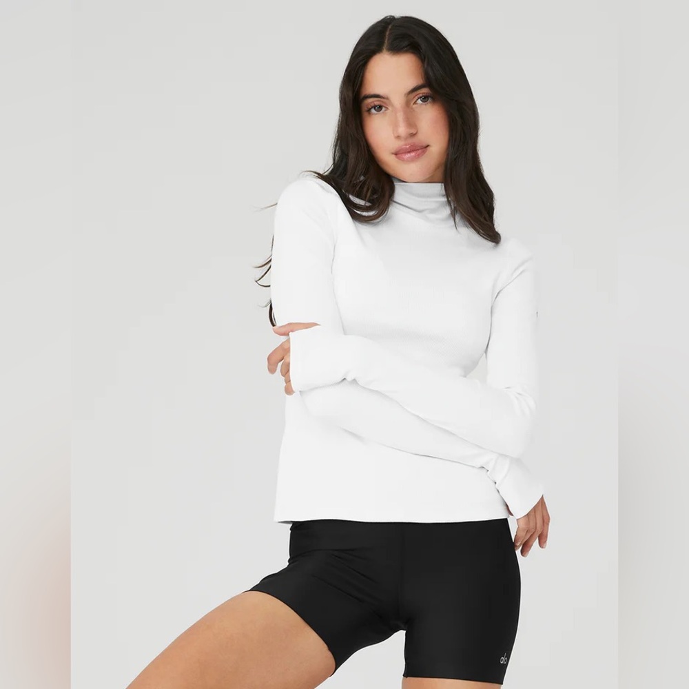 Alosoft Ribbed Frontrunner Long Sleeve in white Size XS NWT!